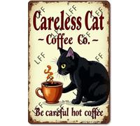 AYZYSMBM Vintage Tin Sign - Careless Cat Coffee Co Be Careful Hot Coffee - Wall Art For Home Or Office Decore Poster For Spiritual - Metal Plaque 8 Inch X 12 Inch
