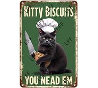 AYZYSMBM Vintage Tin Sign - Cat Cake Signs Kitty Biscuits You Need Em We Knead Em - Wall Art For Home Or Office Decore Poster For Spiritual - Metal Plaque 8 Inch X 12 Inch