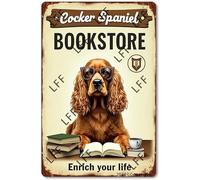AYZYSMBM Vintage Tin Sign - Cocker Spaniel Dog Bookstore Enrich Your Life - Wall Art For Home Or Office Decore Poster For Spiritual - Metal Plaque 8 Inch X 12 Inch