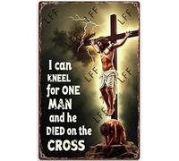 AYZYSMBM Vintage Tin Sign - Cross Symbol, Pray For Healing, Take My Hand, Jesus I Can Kneel For One Man - Wall Art For Home Or Office Decore Poster For Spiritual - Metal Plaque 8 Inch X 12 Inch