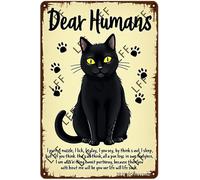 AYZYSMBM Vintage Tin Sign - Dear Human I Purr I Nuzzle From Black Cat - Wall Art For Home Or Office Decore Poster For Spiritual - Metal Plaque 8 Inch X 12 Inch