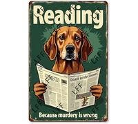 AYZYSMBM Vintage Tin Sign - Dog Reading Because Murder Is Wrong - Wall Art For Home Or Office Decore Poster For Spiritual - Metal Plaque 8 Inch X 12 Inch