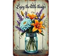 AYZYSMBM Vintage Tin Sign - Enjoy The Little Things - Wall Art For Home Or Office Decore Poster For Spiritual - Metal Plaque 8 Inch X 12 Inch