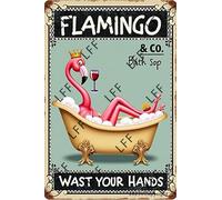 AYZYSMBM Vintage Tin Sign - Flamingo And Bath Soap Company Wash Your Toes - Wall Art For Home Or Office Decore Poster For Spiritual - Metal Plaque 8 Inch X 12 Inch
