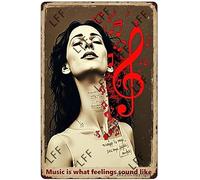 AYZYSMBM Vintage Tin Sign - Girl Head Music Is What Feeling Sounds Like - Wall Art For Home Or Office Decore Poster For Spiritual - Metal Plaque 8 Inch X 12 Inch
