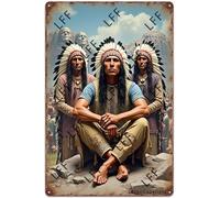 AYZYSMBM Vintage Tin Sign - Indigenous Man Native American - Wall Art For Home Or Office Decore Poster For Spiritual - Metal Plaque 8 Inch X 12 Inch