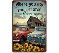 AYZYSMBM Vintage Tin Sign - Location Couple Trucks Where You Go I Will Go Where You Stay I Will Stay - Wall Art For Home Or Office Decore Poster For Spiritual - Metal Plaque 8 Inch X 12 Inch