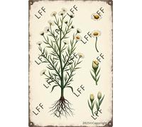 AYZYSMBM Wall Decor Tin Sign A Drawing Of A Plant With White Flowers And Green Leaves Metal Tin Poster For Living Room Decor Home Decor Office Decor Farmhouse Decor Church 8X12 Inch
