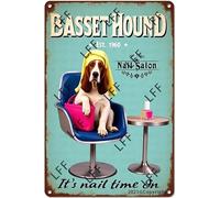 AYZYSMBM Wall Decor Tin Sign Basset Hound Dog Nail Salon, It‘S Nail All Time Metal Tin Poster For Living Room Decor Home Decor Office Decor Farmhouse Decor Church 8X12 Inch