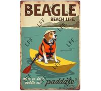 AYZYSMBM Wall Decor Tin Sign Beagle Beach Life When In Doubt Paddle Out Pet Love Metal Tin Poster For Living Room Decor Home Decor Office Decor Farmhouse Decor Church 8X12 Inch