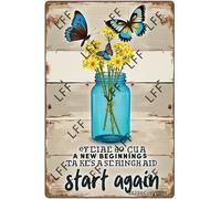 AYZYSMBM Wall Decor Tin Sign Butterfly Every Day Is A New Beginning Take A Deep Breath Start Again Metal Tin Poster For Living Room Decor Home Decor Office Decor Farmhouse Decor Church 8X12 Inch
