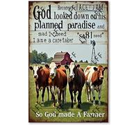 AYZYSMBM Wall Decor Tin Sign Cattle God Look Down On His Planed Paradise Metal Tin Poster For Living Room Decor Home Decor Office Decor Farmhouse Decor Church 8X12 Inch