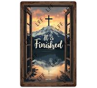 AYZYSMBM Wall Decor Tin Sign Cross Sunset Jesus It Is Finished Metal Tin Poster For Living Room Decor Home Decor Office Decor Farmhouse Decor Church 8X12 Inch
