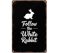 AYZYSMBM Wall Decor Tin Sign Follow The White Rabbit Metal Tin Poster For Living Room Decor Home Decor Office Decor Farmhouse Decor Church 8X12 Inch