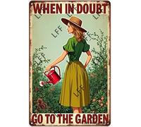 AYZYSMBM Wall Decor Tin Sign Girl And Garden When In Doubt, Go To The Garden Metal Tin Poster For Living Room Decor Home Decor Office Decor Farmhouse Decor Church 8X12 Inch