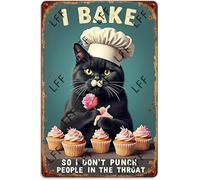 AYZYSMBM Wall Decor Tin Sign I Bake So I Don'T Hit People In The Throat Black Cat Wall Metal Tin Poster For Living Room Decor Home Decor Office Decor Farmhouse Decor Church 8X12 Inch