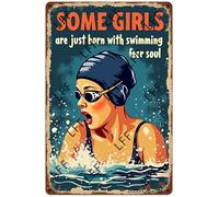 AYZYSMBM Wall Decor Tin Sign Swimming Style,Some Girls Are Just Born With Swimming Metal Tin Poster For Living Room Decor Home Decor Office Decor Farmhouse Decor Church 8X12 Inch