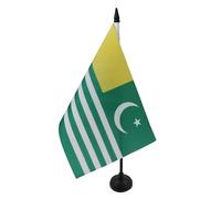 AZ FLAG - Azad Kashmir Table Flag 5'' x 8'' - Free Kashmir Office Flag 100% Polyester 21 x 14 cm - Mini Desk Flag with 10'' Pole and Black Plastic Base