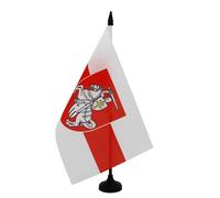 AZ FLAG - Belarus Old White-red-white with Pahonia Table Flag 5'' x 8'' - Belarusian Office Flag 100% Polyester 21 x 14 cm - Mini Desk Flag with 10'' Pole and Black Plastic Base