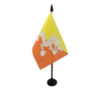 AZ FLAG - Bhutan Table Flag 4'' x 6'' - Bhutanese Office Flag 100% Polyester 15 x 10 cm - Mini Desk Flag with 10'' Pole and Black Plastic Base
