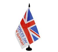 AZ FLAG - British Armed Forces Day Table Flag 5'' x 8'' - UK Army Office Flag 100% Polyester 21 x 14 cm - Mini Desk Flag with 10'' Pole and Black Plastic Base