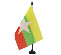 AZ FLAG - Burma Table Flag 5'' x 8'' - Burmese Office Flag 100% Polyester 21 x 14 cm - Mini Desk Flag with 10'' Pole and Black Plastic Base