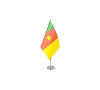 AZ FLAG - Cameroon Prestige Table Flag 6'' x 9'' - Cameroonian Office Flag 100% Satin 22 x 15 cm - Desk Flag with Steel Pole and Base