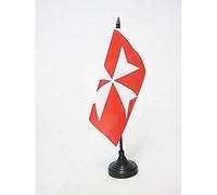 AZ FLAG - Cross Order of Malta Table Flag 5'' x 5'' - St John of Jerusalem Office Flag 100% Polyester 15 x 15 cm - Mini Desk Flag with 10'' Pole and Black Plastic Base