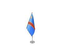AZ FLAG - Democratic Republic of the Congo Prestige Table Flag 6'' x 9'' - Congolese Office Flag 100% Satin 22 x 15 cm - Desk Flag with Steel Pole and Base
