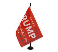 AZ FLAG - Donald Trump Red Table Flag 5'' x 8'' - US president Office Flag 100% Polyester 21 x 14 cm - Mini Desk Flag with 10'' Pole and Black Plastic Base