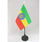 AZ FLAG - Ethiopia Table Flag 4'' x 6'' - Ethiopian Mini Desk Flag 100% Polyester 15 x 10 cm - Office Mini Banner with 10'' Pole - Golden Spear