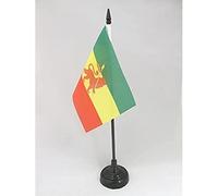 AZ FLAG - Ethiopia with lion Table Flag 4'' x 6'' - Ethiopian Office Flag 100% Polyester 15 x 10 cm - Mini Desk Flag with 10'' Pole and Black Plastic Base