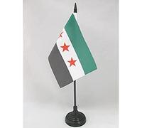 AZ FLAG - Free Syrian Army Table Flag 4'' x 6'' - Army of Syria Office Flag 100% Polyester 15 x 10 cm - Mini Desk Flag with 10'' Pole and Black Plastic Base