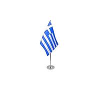 AZ FLAG - Greece Prestige Table Flag 6'' x 9'' - Greek Office Flag 100% Satin 22 x 15 cm - Desk Flag with Steel Pole and Base