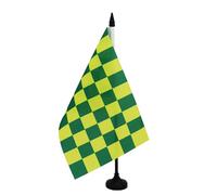 AZ FLAG - Green and Yellow Check Table Flag 5'' x 8'' - checkered racing Office Flag 100% Polyester 21 x 14 cm - Mini Desk Flag with 10'' Pole and Black Plastic Base
