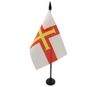AZ FLAG - Guernsey Table Flag 4'' x 6'' - British Office Mini Banner 100% Polyester 15 x 10 cm - Mini Desk Flag with 10'' Pole and Black Plastic Base