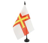 AZ FLAG - Guernsey Table Flag 5'' x 8'' - British Office Flag 100% Polyester 21 x 14 cm - Mini Desk Flag with 10'' Pole and Black Plastic Base