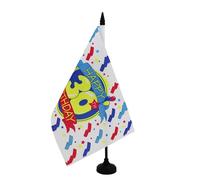 AZ FLAG - Happy 30th Birthday Table Flag 5'' x 8'' - 30th Birthday's party Office Flag 100% Polyester 21 x 14 cm - Mini Desk Flag with 10'' Pole and Black Plastic Base