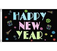 AZ FLAG - Happy New Year (Neon) Flag - 2x3 Ft - 100D Polyester New Year Party Banner with Two Metal Grommets - Fade Resistant - Vivid Colors - 2' x 3' Feet - 90x60 Cm