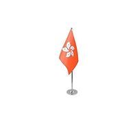 AZ FLAG - Hong Kong Prestige Table Flag 6'' x 9'' - Hong Konger Office Flag 100% Satin 22 x 15 cm - Desk Flag with Steel Pole and Base