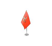 AZ FLAG Isle of Man Prestige Table Flag 6'' x 9'' - Manx Office Decoration 100% Satin 22 x 15 cm - Desk Flag with Steel Pole and Base