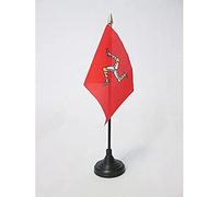 AZ FLAG - Isle of Man Table Flag 4'' x 6'' - Manx Mini Desk Flag 100% Polyester 15 x 10 cm - Office Mini Banner with 10'' Pole - Golden Spear