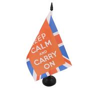 AZ FLAG - Keep Calm and Carry On UK Table Flag 5'' x 8'' - Union Jack Office Flag 100% Polyester 21 x 14 cm - Mini Desk Flag with 10'' Pole and Black Plastic Base