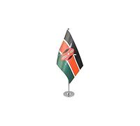 AZ FLAG - Kenya Prestige Table Flag 6'' x 9'' - Kenyan Office Flag 100% Satin 22 x 15 cm - Desk Flag with Steel Pole and Base