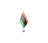 AZ FLAG - Libya Prestige Table Flag 6'' x 9'' - Libyan Office Flag 100% Satin 22 x 15 cm - Desk Flag with Steel Pole and Base