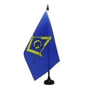 AZ FLAG - Masonic Blue and yellow Table Flag 5'' x 8'' - Freemasonry Office Flag 100% Polyester 21 x 14 cm - Mini Desk Flag with 10'' Pole and Black Plastic Base