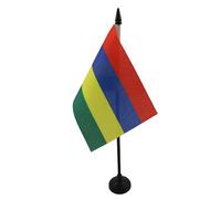 AZ FLAG - Mauritius Table Flag 4'' x 6'' - Mauritian Office Mini Banner 100% Polyester 15 x 10 cm - Mini Desk Flag with 10'' Pole and Black Plastic Base