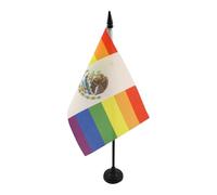AZ FLAG - Mexico Rainbow Table Flag 5'' x 8'' - gay mexican Office Flag 100% Polyester 21 x 14 cm - Mini Desk Flag with 10'' Pole and Black Plastic Base