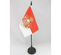 AZ FLAG - Monaco Coat of arms Table Flag 4'' x 6'' - Monégasque Office Mini Banner 100% Polyester 15 x 10 cm - Mini Desk Flag with 10'' Pole and Black Plastic Base
