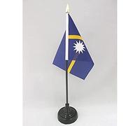 AZ FLAG - Nauru Table Flag 4'' x 6'' - Nauruan Mini Desk Flag 100% Polyester 15 x 10 cm - Office Flag with 10'' Pole - Golden Spear